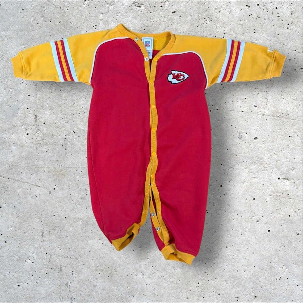 Vintage Kansas City Chiefs Baby Romper Size 24M NFL Snap Sweatshirt Coverall